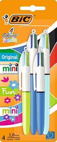 BIC 4 COLORS FAMILY PEN PACK من أقلام نقطة السحب القابلة للسحب بأربعة ألوان حبر ، مجموعة من 4 (2 MINI ، 2 الأصل) in Saudi Arabia