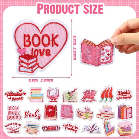 VioraWhite 48 Pcs Bookish Iron on Patches Pink Book Lover Bookworm Back to School Sew on Embroidery Applique Sewing Cookie Patches Book Club Reading Gifts for Clothing Jeans Hats DIY Craft Accessory in Saudi Arabia