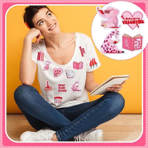 VioraWhite 48 Pcs Bookish Iron on Patches Pink Book Lover Bookworm Back to School Sew on Embroidery Applique Sewing Cookie Patches Book Club Reading Gifts for Clothing Jeans Hats DIY Craft Accessory in Saudi Arabia