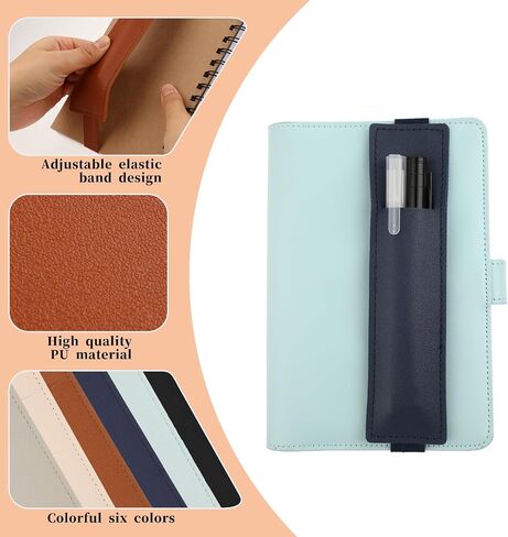 6 Pcs Elastic Notebook Band Holders, Adjustable Elastic Band Pen Holder, Detachable PU Leather Pen Sleeve Pouch Journal Pencil Holder, for Notebook Planners Binders Books (Hold 2 Pens) in Saudi Arabia