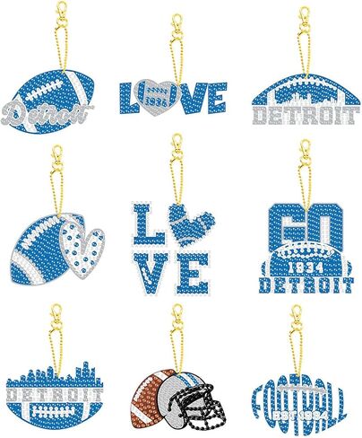 9 Pcs Football Diamond Painting Kits DIY Double Sided Diamond Art Keychains Hanging Ornament Kits Fans Gift for Buffalo Art Craft in Saudi Arabia