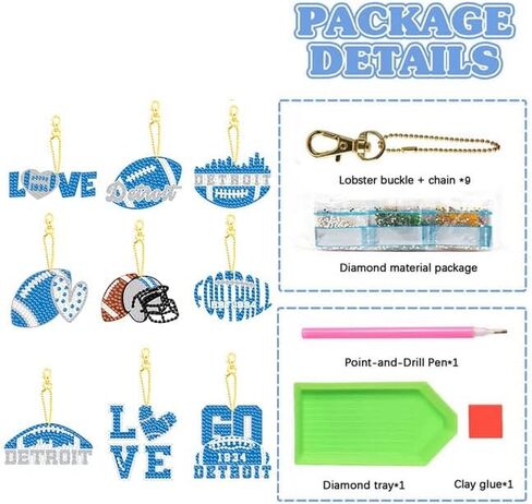 9 Pcs Football Diamond Painting Kits DIY Double Sided Diamond Art Keychains Hanging Ornament Kits Fans Gift for Buffalo Art Craft in Saudi Arabia