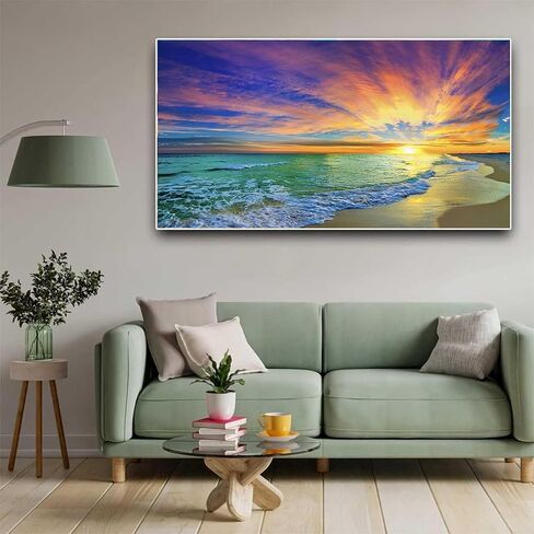 Diamond Painting Kits for Adults,Large Sunset Ocean Beach Diamond Art Painting for Beginners, Diamond Round 5D Full Drill Paint with Diamonds Pictures Gem Art Painting Kits DIY Crafts Kits 28X16in in Kuwait