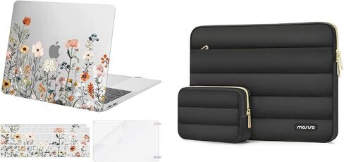 MOSISO Compatible with MacBook Air 13 inch Case 2022-2019, 2018 Release A2337 M1 A2179 A1932, Plastic Garden Flowers Hard Shell&Keyboard Cover&Screen Protector&Bag with Small Case, Transparent&Black in Saudi Arabia