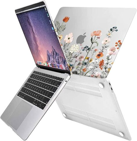 MOSISO Compatible with MacBook Air 13 inch Case 2022-2019, 2018 Release A2337 M1 A2179 A1932, Plastic Garden Flowers Hard Shell&Keyboard Cover&Screen Protector&Bag with Small Case, Transparent&Black in Saudi Arabia