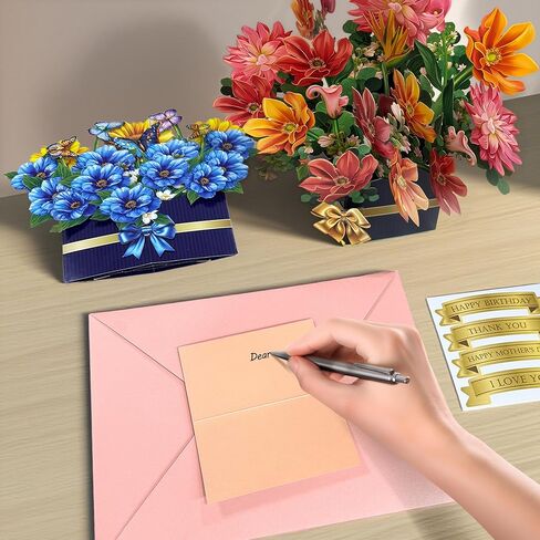 البطاقات المنبثقة للزهور ، بطاقات المعايدة المنبثقة في ديزي فلاور باقة مع مظروف ، بطاقات تهنئة ثلاثية الأبعاد ، بطاقات هدايا عيد ميلاد ، شكرا لك ، احصل على بطاقات جيدة in Kuwait