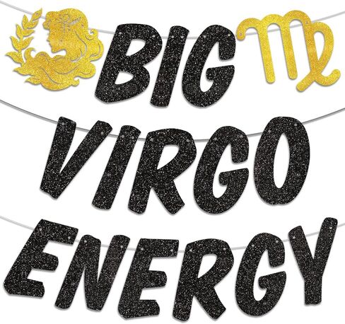 Big Virgo Energy Birthday Banner, August/September Birthday Party Décor, 12 Constellation Zodiac Virgo Bday Party Decorations, Astrology Bday Party Supplies（Black Gold） in Saudi Arabia