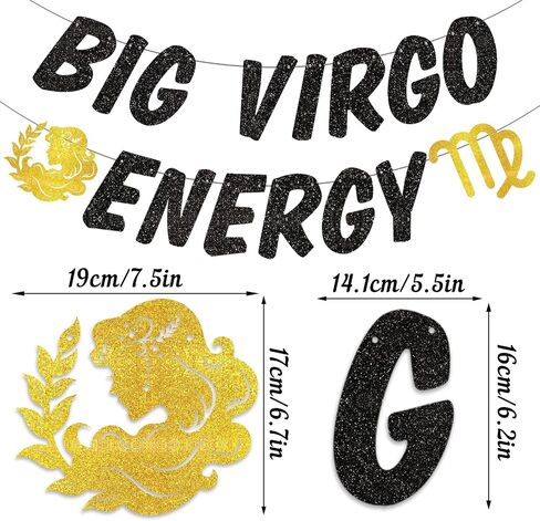 Big Virgo Energy Birthday Banner, August/September Birthday Party Décor, 12 Constellation Zodiac Virgo Bday Party Decorations, Astrology Bday Party Supplies（Black Gold） in Saudi Arabia
