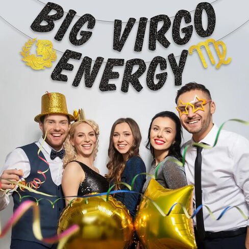 Big Virgo Energy Birthday Banner, August/September Birthday Party Décor, 12 Constellation Zodiac Virgo Bday Party Decorations, Astrology Bday Party Supplies（Black Gold） in Saudi Arabia