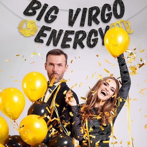 Big Virgo Energy Birthday Banner, August/September Birthday Party Décor, 12 Constellation Zodiac Virgo Bday Party Decorations, Astrology Bday Party Supplies（Black Gold） in Saudi Arabia
