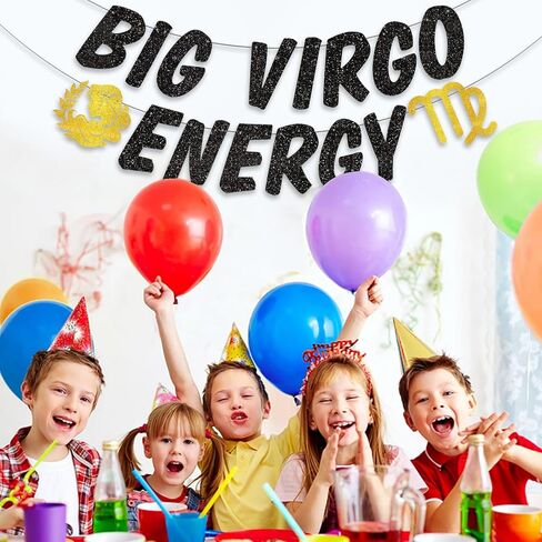 Big Virgo Energy Birthday Banner, August/September Birthday Party Décor, 12 Constellation Zodiac Virgo Bday Party Decorations, Astrology Bday Party Supplies（Black Gold） in Saudi Arabia