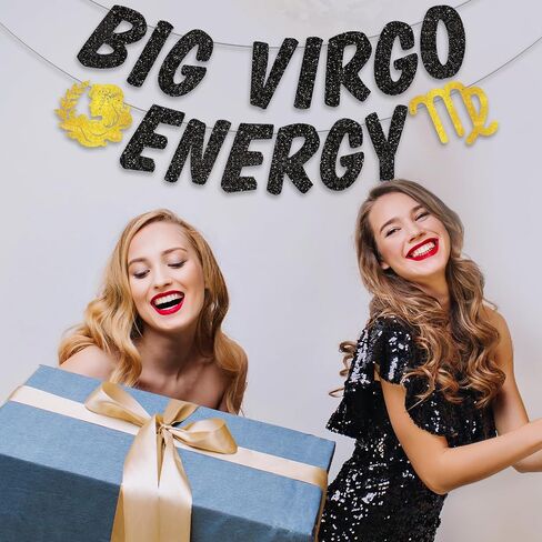 Big Virgo Energy Birthday Banner, August/September Birthday Party Décor, 12 Constellation Zodiac Virgo Bday Party Decorations, Astrology Bday Party Supplies（Black Gold） in Saudi Arabia