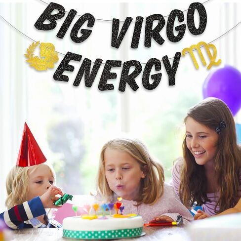 Big Virgo Energy Birthday Banner, August/September Birthday Party Décor, 12 Constellation Zodiac Virgo Bday Party Decorations, Astrology Bday Party Supplies（Black Gold） in Saudi Arabia