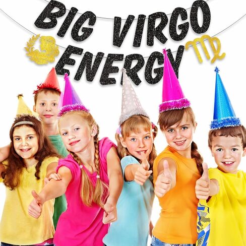 Big Virgo Energy Birthday Banner, August/September Birthday Party Décor, 12 Constellation Zodiac Virgo Bday Party Decorations, Astrology Bday Party Supplies（Black Gold） in Saudi Arabia