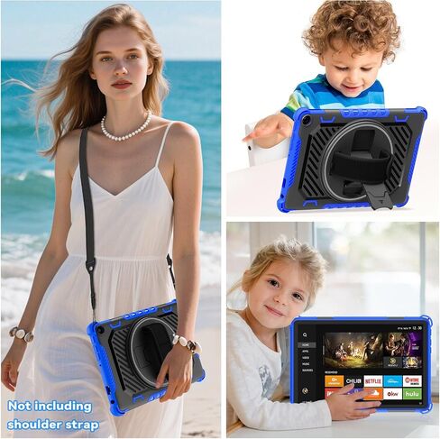 حافظة ROISKIN 360 بحزام يد بمسند لإصدار 2023 حافظة كمبيوتر لوحي Fire HD 10 (تناسب الجيل الثالث عشر، لا تناسب الجيل الحادي عشر/التاسع/السابع) أيضًا لهاتف Sony Nokia iPhone بطبقة مزدوجة مقاومة للصدمات in Kuwait