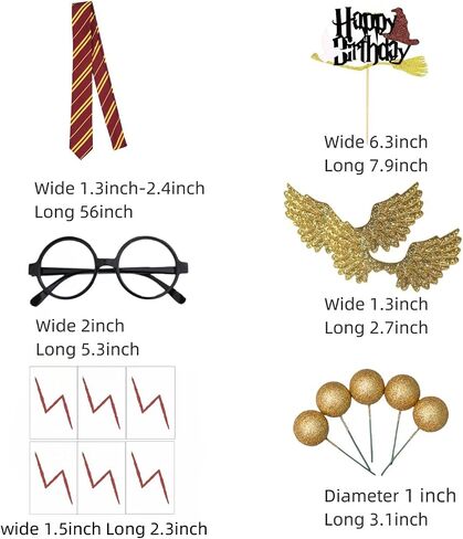 Wizard Party Decoration Set, 16 Pieces Birthday Cake Decorating, Cake Toppers with Glasses, Tie, Wings, Balls, Tattoos in Saudi Arabia