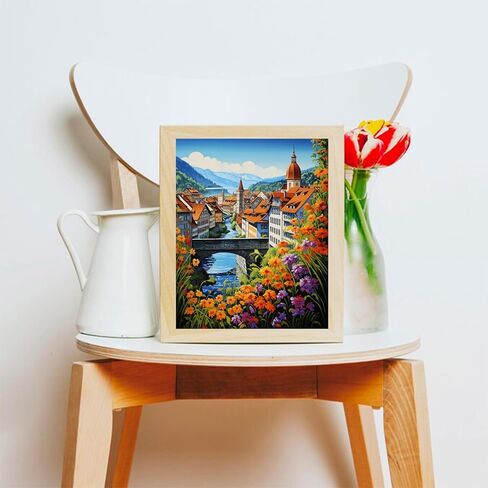 OKSGYTA Switzerland Town Paint by Numbers Kit for Adults, Vintage Landscape Paint by Number on Canvas, Scenery Digital Oil Painting Kits Suitable for Home Wall Decoration Gift 20"x16" in Saudi Arabia