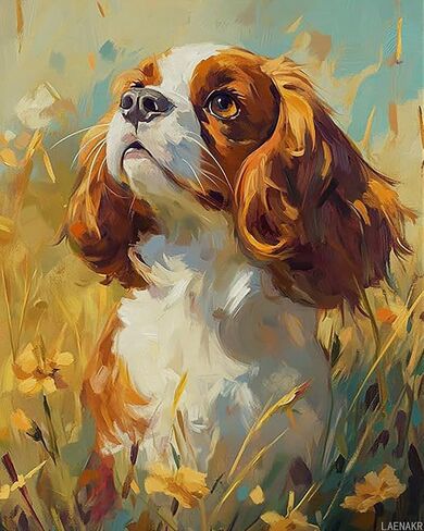 LAENAKR Paint by Numbers for Adults Cavalier King Charles Spaniel, Paint by Numbers Kit on Canvas for Beginners, Cute Dog Oil Painting Set Craft Supplies, 16" W x 20" L in Saudi Arabia