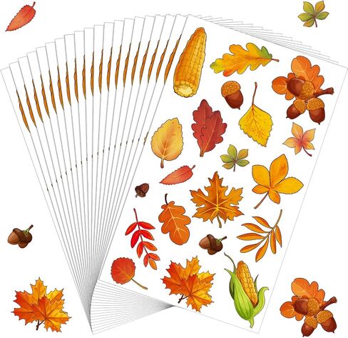 Marspark 480 Pcs Fall Autumn Thanksgiving Leaves Stickers for Kids Multicolor Maple Leaves Corn Acorn Stickers for Fall Thanksgiving Theme Party Classroom Ornaments(Classic) in Saudi Arabia