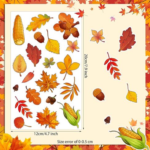 Marspark 480 Pcs Fall Autumn Thanksgiving Leaves Stickers for Kids Multicolor Maple Leaves Corn Acorn Stickers for Fall Thanksgiving Theme Party Classroom Ornaments(Classic) in Saudi Arabia