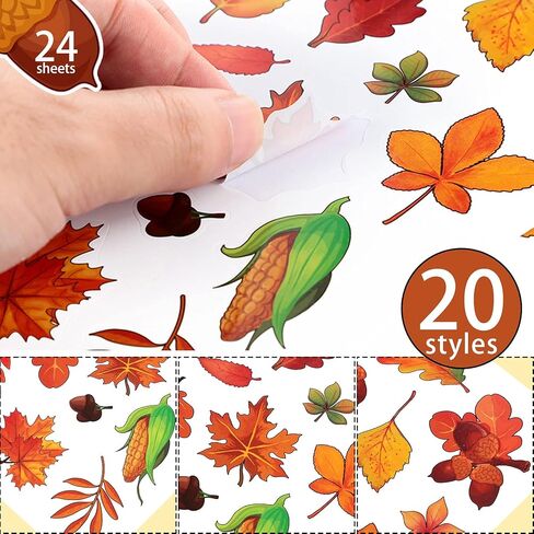 Marspark 480 Pcs Fall Autumn Thanksgiving Leaves Stickers for Kids Multicolor Maple Leaves Corn Acorn Stickers for Fall Thanksgiving Theme Party Classroom Ornaments(Classic) in Saudi Arabia