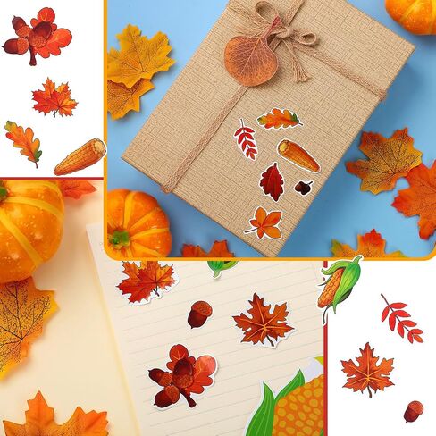 Marspark 480 Pcs Fall Autumn Thanksgiving Leaves Stickers for Kids Multicolor Maple Leaves Corn Acorn Stickers for Fall Thanksgiving Theme Party Classroom Ornaments(Classic) in Saudi Arabia