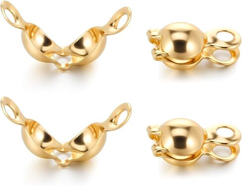 200PCS 18K Gold Plated Clamshells Crimp Bead Tips Knot Covers Bead Caps for Jewelry Making Accessories Beads Endcaps for DIY Bracelet Necklaces Earrings Keychains in Saudi Arabia