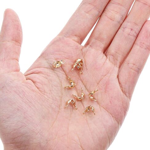 200PCS 18K Gold Plated Clamshells Crimp Bead Tips Knot Covers Bead Caps for Jewelry Making Accessories Beads Endcaps for DIY Bracelet Necklaces Earrings Keychains in Saudi Arabia