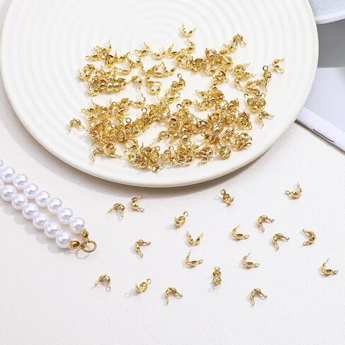 200PCS 18K Gold Plated Clamshells Crimp Bead Tips Knot Covers Bead Caps for Jewelry Making Accessories Beads Endcaps for DIY Bracelet Necklaces Earrings Keychains in Saudi Arabia