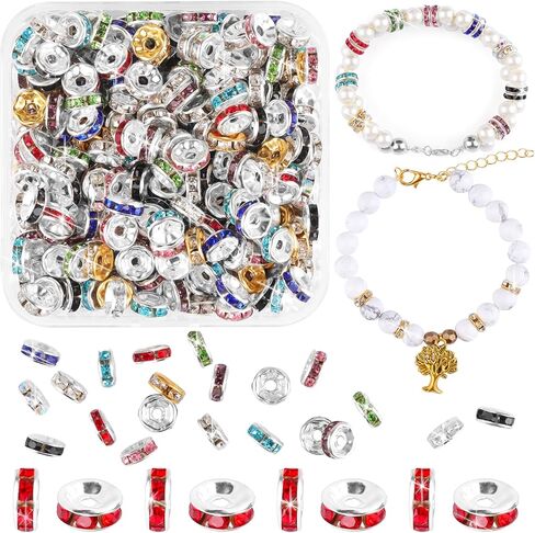 400Pcs Rondelle Spacer Beads for Jewelry Making, 6mm Silver+Gold Rhinestone Spacer Beads for Bracelets Loose Beads Plated Crystal Rondelle in Saudi Arabia