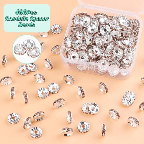 400Pcs Rondelle Spacer Beads for Jewelry Making, 6mm Silver+Gold Rhinestone Spacer Beads for Bracelets Loose Beads Plated Crystal Rondelle in Saudi Arabia