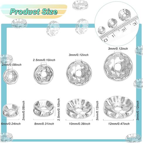 400Pcs Rondelle Spacer Beads for Jewelry Making, 6mm Silver+Gold Rhinestone Spacer Beads for Bracelets Loose Beads Plated Crystal Rondelle in Saudi Arabia