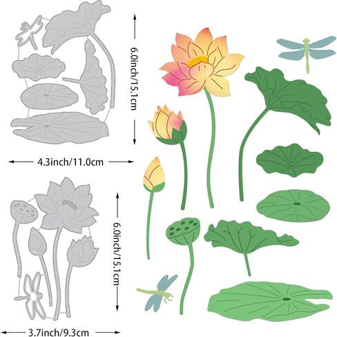 BENECREAT 2pcs Lotus Cutting Dies, Water Lily Lotus Leaf Dragonfly Carbon Steel Embossing Stencils Templates for Scrapbooking, Album Photo, Card Making, 0.8mm Thick in Saudi Arabia