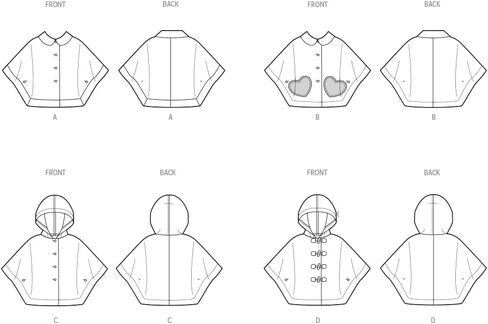Simplicity SS3043K5 Girls' Unlined Ponchos Sewing Pattern Packet, Design Code S3043, Sizes 7-8-10-12-14, Multicolor in Saudi Arabia