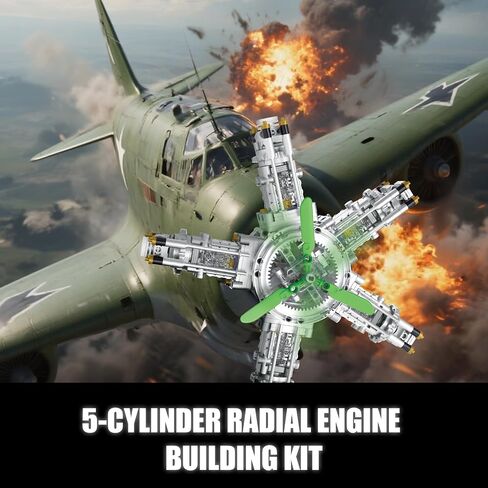 مجموعة بناء محرك شعاعي 5 أسطوانات ، قم ببناء مجموعة طراز محرك طائرة Mini Military التي تعمل ، متوافقة مع LEGO WW2 ، هدايا لعبة STEM للبالغين والأولاد 8-14 (863 PCS) in Kuwait