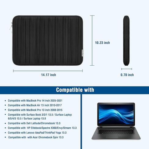 Mosiso 13-13.3 بوصة محمول ، كمبيوتر محمول ، كمبيوتر متوافق مع MacBook Air 13 13.6 M3 M1 M1/Pro 13/Pro 14 ، HP Dell Asus Lenovo ، خطوط فنية رأسية تحمل حقيبة علبة مع سحاب مفتوح بالكامل ، أسود in Saudi Arabia