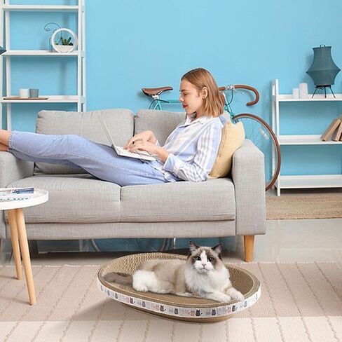 Cat Scratcher, High-Density Oval-Shaped Scratching Board, Water-Resistant and Durable Cardboard, Suitable for Medium to Large Breeds, Provides Firm and Cozy Resting Place in Saudi Arabia