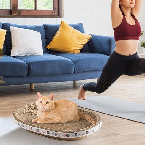 Cat Scratcher, High-Density Oval-Shaped Scratching Board, Water-Resistant and Durable Cardboard, Suitable for Medium to Large Breeds, Provides Firm and Cozy Resting Place in Saudi Arabia