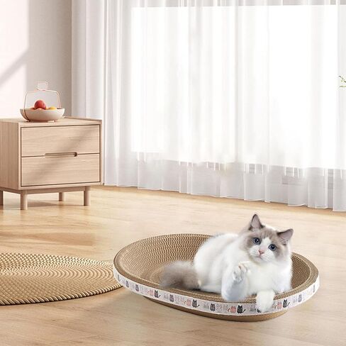 Cat Scratcher, High-Density Oval-Shaped Scratching Board, Water-Resistant and Durable Cardboard, Suitable for Medium to Large Breeds, Provides Firm and Cozy Resting Place in Saudi Arabia