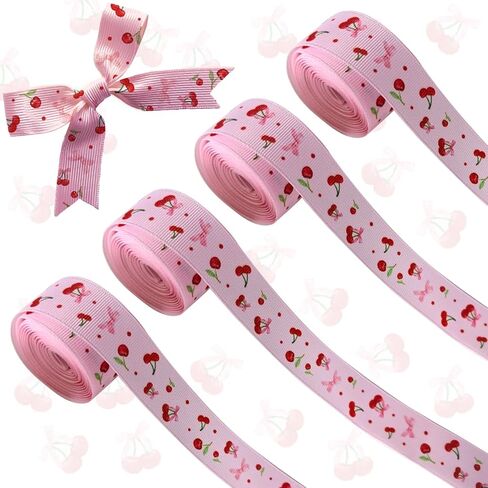 Cherry Bow Wired Edge Ribbon 20 Yards Craft Ribbons Pink Ribbon for Wreath Hair Bow Wrapping Gifts Packing, Cherry Grosgrain Ribbons Birthday Weeding Gender Reveal Party Home Accessory Decorations in Saudi Arabia