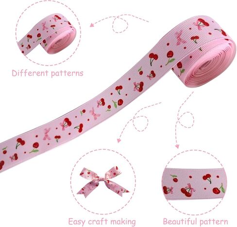 Cherry Bow Wired Edge Ribbon 20 Yards Craft Ribbons Pink Ribbon for Wreath Hair Bow Wrapping Gifts Packing, Cherry Grosgrain Ribbons Birthday Weeding Gender Reveal Party Home Accessory Decorations in Saudi Arabia