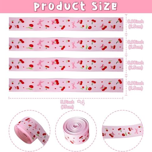 Cherry Bow Wired Edge Ribbon 20 Yards Craft Ribbons Pink Ribbon for Wreath Hair Bow Wrapping Gifts Packing, Cherry Grosgrain Ribbons Birthday Weeding Gender Reveal Party Home Accessory Decorations in Saudi Arabia