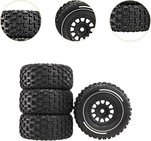RC Car Tyre Tires Set 4X Easy to Use Professional with 12mm Hex Convenient Parts Spare Parts 65mm Replace Tyre Toy Car Wheels, Black in Saudi Arabia