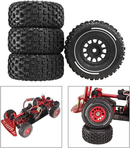 RC Car Tyre Tires Set 4X Easy to Use Professional with 12mm Hex Convenient Parts Spare Parts 65mm Replace Tyre Toy Car Wheels, Black in Saudi Arabia