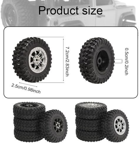 4X RC Car Wheel Tires Spare Parts Upgrade Accessories for 1/12 D90 D91 MN98 MN99s 1/16 C14 C24 C74 B16 B36 Models 2.76 Inch- Black in Kuwait