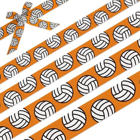Grosgrain Volleyball Ribbon - 4 Widths (3/8 "، 5/8" ، 7/8 "، 1") ، 5 ياردة لكل منهما ، نمط رياضي - مثالي لأقواس الشعر ، التشجيع ، هدايا الفريق ، صياغة DIY ، غلاف الهدايا (البرتقالي) in Kuwait