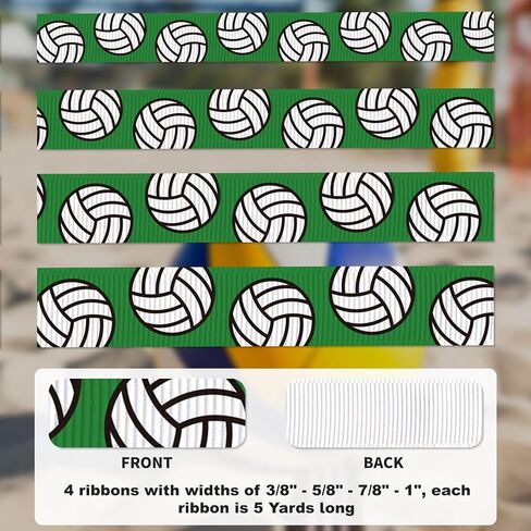 Grosgrain Volleyball Ribbon - 4 Widths (3/8 "، 5/8" ، 7/8 "، 1") ، 5 ياردة لكل منهما ، نمط رياضي - مثالي لأقواس الشعر ، التشجيع ، هدايا الفريق ، صياغة DIY ، غلاف الهدايا (البرتقالي) in Kuwait