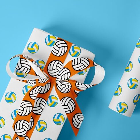 Grosgrain Volleyball Ribbon - 4 Widths (3/8 "، 5/8" ، 7/8 "، 1") ، 5 ياردة لكل منهما ، نمط رياضي - مثالي لأقواس الشعر ، التشجيع ، هدايا الفريق ، صياغة DIY ، غلاف الهدايا (البرتقالي) in Kuwait