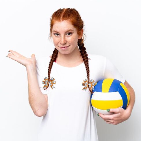 Grosgrain Volleyball Ribbon - 4 Widths (3/8 "، 5/8" ، 7/8 "، 1") ، 5 ياردة لكل منهما ، نمط رياضي - مثالي لأقواس الشعر ، التشجيع ، هدايا الفريق ، صياغة DIY ، غلاف الهدايا (البرتقالي) in Kuwait