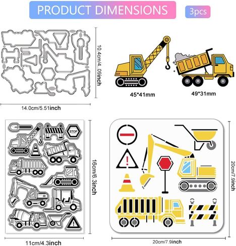 GLOBLELAND Engineering Vehicle Clear Stamps Cutting Dies PET Painting Stencils for Card Making Warning Signs Silicone Stamp Metal Trolley Die Cuts PET Paint Stencils for DIY Scrapbooking in Saudi Arabia